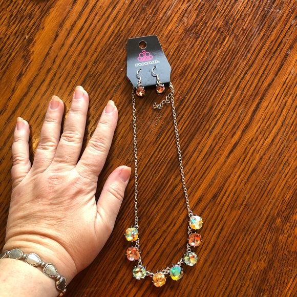 Multi-Colored Rhinestone Necklace with Matching Earrings Paparazzi Throat Length - Picture 6 of 8